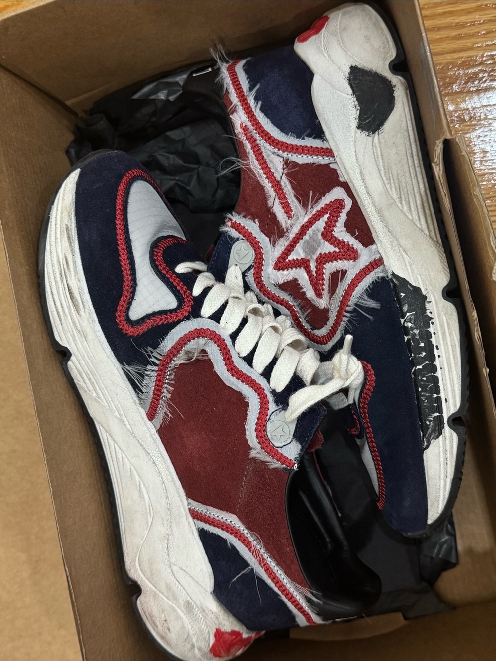 Golden Goose Running Sole Sneakers Blue Red Chain Stitch Size 36 - Picture 2 of 7